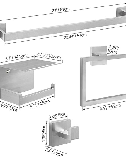 20-Pieces Brushed Nickel Bathroom Hardware Set, 24 Inch Bath Towel Bar Set, Stainless Steel Towel Racks for Bathroom Wall Mounted