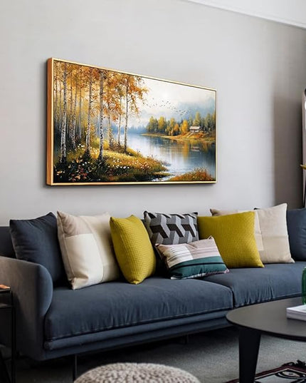 ERQINHUA Large Canvas Wood Framed Wall Art Living Room Wall Decor For Bedroom Forest Landscape Painting Lakeside Watercolour Wall Pictures Artwork Picture Office Farmhouse Home Decorations 24x48 In
