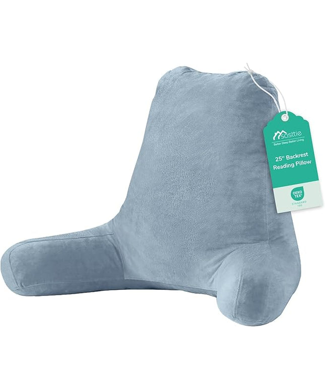 Sasttie 25-inch Reading Pillows for Sitting in Bed Adult, Jumbo Velvet Back Pillow Bed Sitting Up, XL High Back-Rest Support Cushion for Sit Up on Couch & Floor, Oeko-Tex Certified, Greyish Blue
