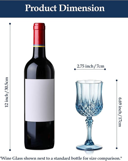 XUWAIDSGN 7oz Plastic Vintage Wine Glasses Drinking Glasses Unbreakable Wedding Glassware Crystal Water Goblets Reusable Drinkware Vintage Champagne Flutes (100, Blue)
