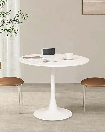 Round Table,31.5" Modern Dining Table for 2-4 People with MDF Top&Metal Pedestal Base,Coffee Table Thickened Tabletop for Dining Room/Kitchen/Living Room,White