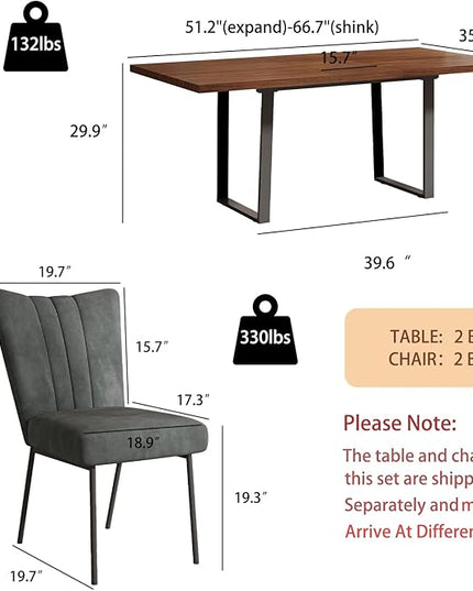 ZckyCine 51"-67" Expandable Dining Table, Modern Rectangular Walnut Wood Table with Metal Frame, Space-Saving Adjustable Table for Kitchen, Dining Room, Apartment or Restaurant