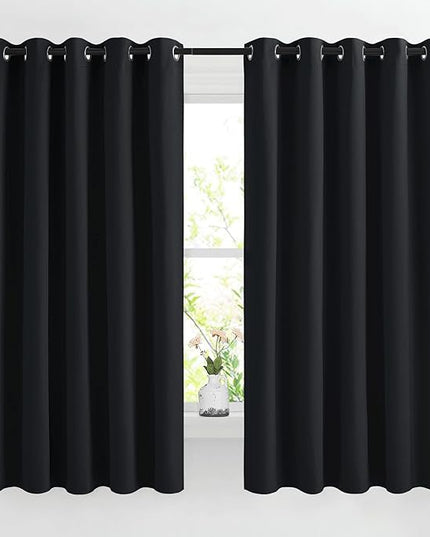 NICETOWN Blackout Curtain Panels 66 inches - Light Reducing Thermal Insulated Solid Grommet Blackout Curtains/Panels/Drapes for Living Room (Set of 2, 66 inches by 66 Inch, Black)