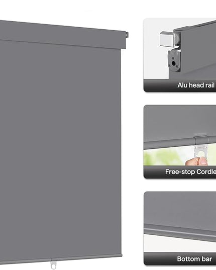 LazBlinds No Drill Blinds for Indoor Windows, Blackout Roller Shades, Cordless Window Blackout Blinds, Thermal Insulated Fabric UV Protection for Home and Office, 35" W x 72" H, Grey