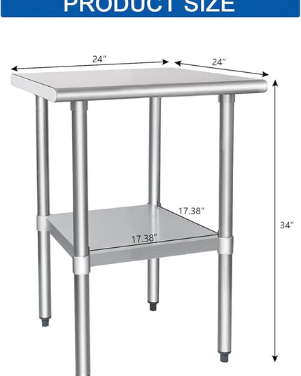 HARDURA Stainless Steel Table 24X24 Inches with Undershelf and Galvanized Legs NSF Heavy Duty Commercial Prep Work Table for Restaurant Kitchen Home and Hotel