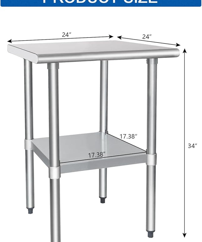 HARDURA Stainless Steel Table 24X24 Inches with Undershelf and Galvanized Legs NSF Heavy Duty Commercial Prep Work Table for Restaurant Kitchen Home and Hotel