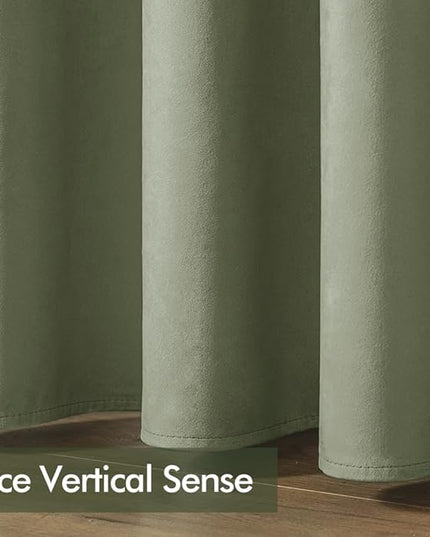 MIULEE Velvet Curtains Sage Green Elegant Grommet Curtains Thermal Insulated Soundproof Room Darkening Black Out Curtains/Drapes for Classical Living Room Bedroom Decor 52 x 108 Inch Set of 2