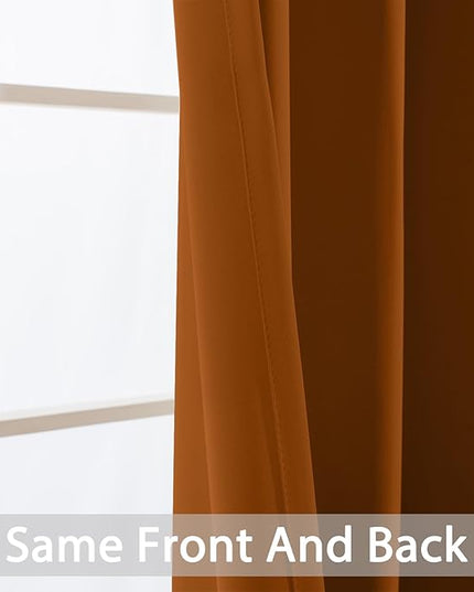 Yakamok Burnt Orange Curtains 84 Inches Length Blackout Curtain for Bedroom-Hallowmas Decor Orange Room Darkening Thermal Insulated Grommet Drapes for Living Room, 52W x 84L, 2 Panels