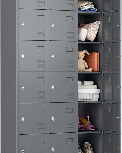 Aobabo 18 Doors Metal Locker for Employees,Metal Storage Locker Cabinet with Lock and Leg, for Office Garage School Home Industrial, Assembly Required, Dark Grey