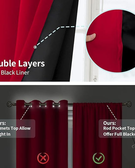BGment Blackout Curtains for Bedroom 63 Inch Length 2 Panels Set, Thermal Insulated Bedroom Curtains Christmas Window Curtains Rod Pocket Room Darkening Drapes, 42 x 63 Inch, Red