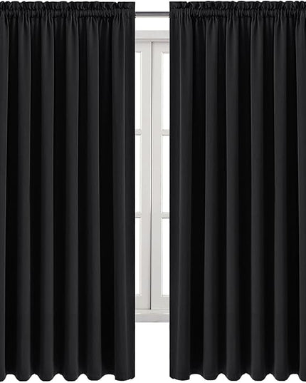 DWCN Blackout Curtains for Living Room Thermal Insulated, Energy Saving & Noise Reducing Bedroom Curtains, Black, W 70x L 63 Inch, Set of 2 Rod Pocket Curtain Panels