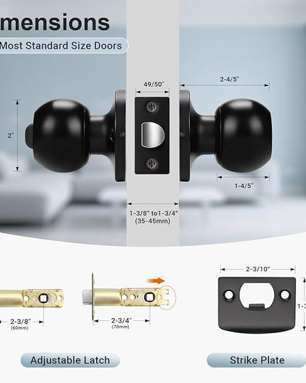 KNOBWELL 8 Pack Matte Black Privacy Door Knob for Bedroom Bathroom, Interior Door Knobs, Round Shape