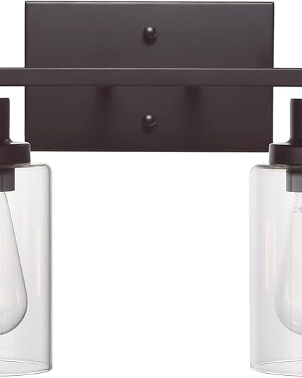 MELUCEE 2-Light Industrial Bathroom Lighting Oil Rubbed Bronze with Clear Glass Shade, Porch Light Fixtures Wall Mount Sconces for Bedroom Living Room Kitchen (Patent No.: US D963914 S)