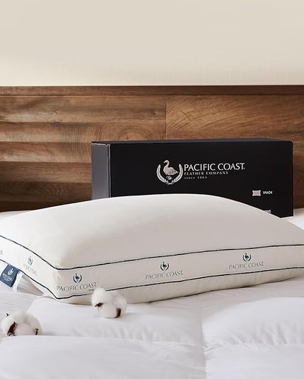 Pacific Coast Goose Firm Bed Pillows of Standard Size, 100% Organic Cotton Cover, Gusseted Design for Sleeping, Feather and Down Pillows of Hotel Collection