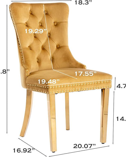 SoarFlash Velvet Dining Chairs Set of 4, Tall Back Side Chair, Modern Upholstered Side Chair with Button Back Ring, Gold Plated Stainless Steel Legs (Gold)