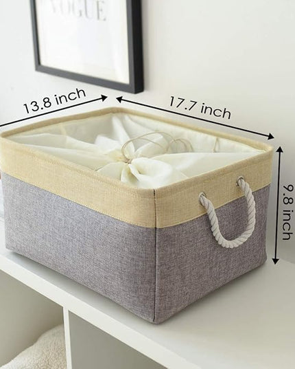 TheWarmHome Storage Baskets for Organizing, Extra Large-3Pack, 17.7L×13.8W×9.8H inch Large Sturdy Storage Bins, Decorative Storage Baskets for Shelves Closet Nursery (Gold&Grey)