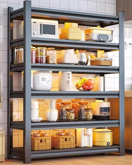 Storage Shelves, Garage Metal Shelving Unit, Adjustable, Double-Layer Column with Reinforced Ribs, Heavy-Duty, Capable of Bearing 600-3600 lbs (Black, 47''W*24''D*77''H, 6-Tier)