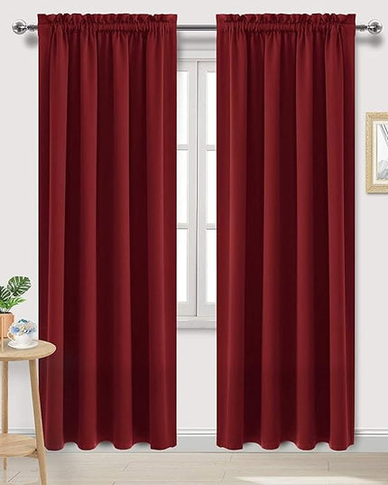 DWCN Blackout Curtains for Living Room Thermal Insulated, Energy Saving & Noise Reducing Bedroom Curtains, Amaranth Red, W 70x L 84 Inch, Set of 2 Rod Pocket Curtain Panels