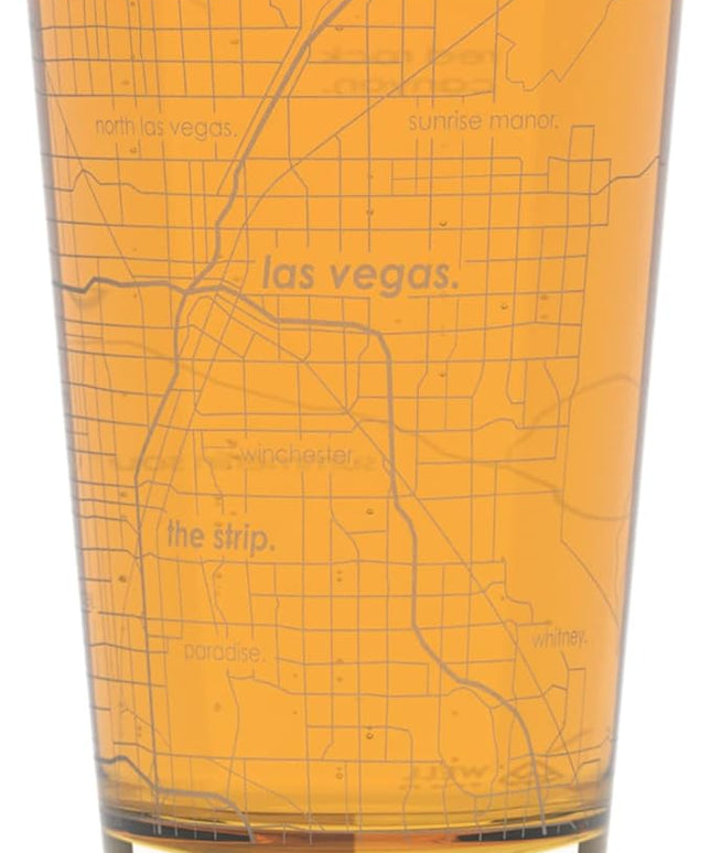 Well Told Engraved Las Vegas Nevada Map Pint Glass, Etched Beer Gift (16 oz, Clear) City Map Pint, Custom City Glassware, Gifts For Beer Lovers
