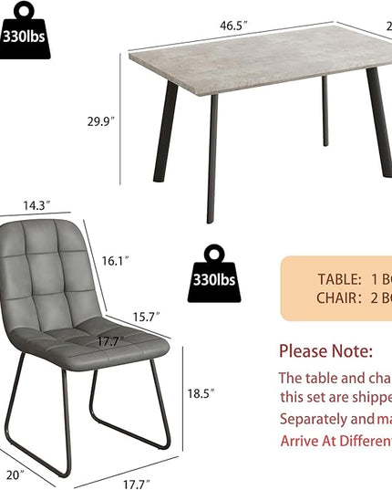 ZckyCine 46.5" Modern Grey Dining Table Set for Small Spaces, 5-Piece Set with Rectangular Table & 4 Padded Leather Chairs, Compact, Sturdy & Easy to Assemble (Table + 4 Grey Dining Chairs, 46.5")