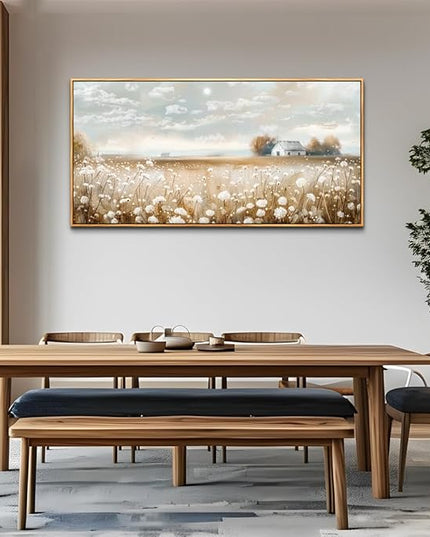 ERQINHUA Canvas Wall Art For Living Room Wall Decor White Flowers Landscape Painting Decor Dining Room Bedroom Bathroom Kitchen Room Wall Artwork Prints Painting For Home Decor Wood Frame 20x40 In