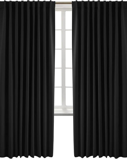 BGment Black Blackout Curtain for Bedroom - (70 x 63 inch) Rod Pocket and Back Tab Thermal Insulated Room Darkening Curtains for Living Room, 2 Window Curtain Panels