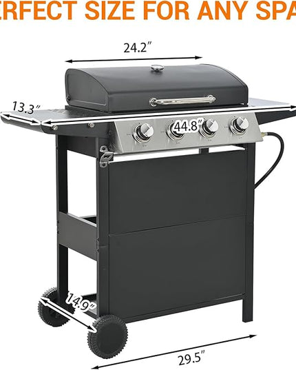 4-Burner Gas Grill with Side Burner & Cover, 51000 BTU Stainless Steel Outdoor BBQ Grill, 452 sq.in Cooking Area, Ideal for Backyard, Patio Large Gatherings