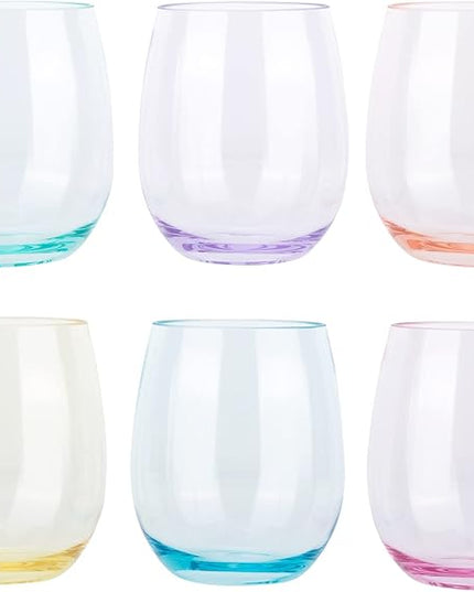 KOXIN-KARLU Classic 18-ounce Acrylic Stemless Wine Glasses, Unbreakable Mixed Drinkware Plastic Tumbler, set of 6 Mutlicolor