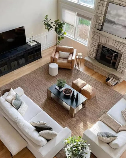 FRELISH DECOR Handwoven Jute Area Rug - 10 ft x 13 ft - Natural Yarn - Rustic Vintage Beige Braided Reversible Rug - Eco Friendly Rugs for Bedroom - Kitchen - Living Room - Farmhouse (10' x 13')