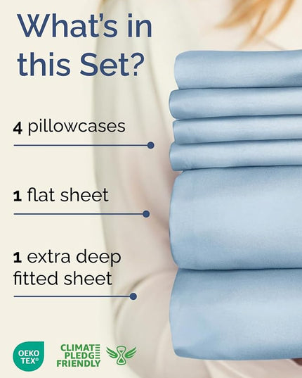 Extra Deep Cal King Sheet Set - 6 Piece Breathable and Cooling Sheets - Hotel Luxury Bed Sheets Set - Easy Fit - Soft, Wrinkle Free and Comfy Sheets Set - Sky Blue Sheet Set with Extra Deep Pockets