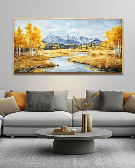 ERQINHUA Large Canvas Wall Decor For Living Room Wall Art For Bedroom Pastoral Yellow Landscape Painting Wood Frame Farmhouse Dining Room Office Home Decor Stretched And Framed Aesthetics 30"X60"