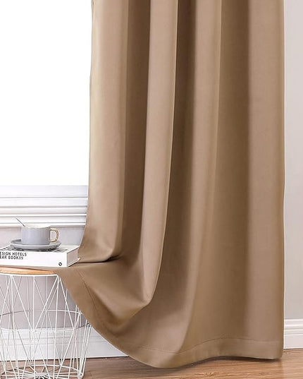 ChrisDowa 100% Blackout Curtains 80 inch Long for Bedroom with Black Liner, 2 Thick Layers Total Blackout Thermal Insulated Grommet Window Curtains 2 Panels Set (Cappuccino, 52 x 80 Inch)