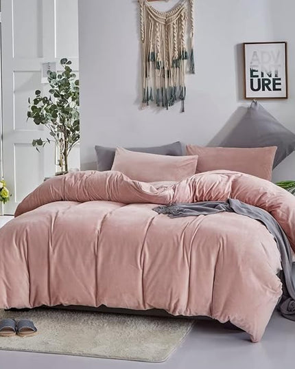 CLOTHKNOW Pink Velvet California King Comforter Set 3Pcs Fluffy Bedding Comforter Sets Soft Flannel Comforter with 2 x Pillow Cases