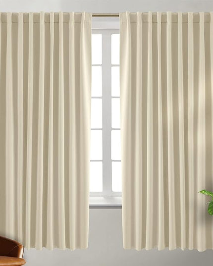 BGment Blackout Curtains for Bedroom - 63 Inch Rod Pocket and Back Tab Thermal Insulated Room Darkening Curtains for Living Room, 2 Curtain Panels (70 x 63 Inch, Beige)