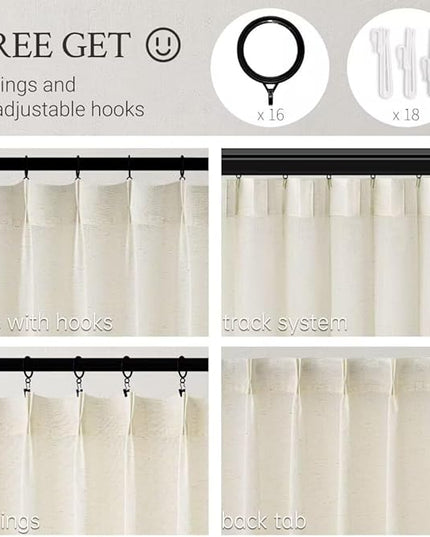 Topfinel 102 Inch Curtains 1 Panels Set,Two Packs Pinch Pleat Back Tab Linen Window Semi Sheer Privacy Thick Decorative Curtain Drapes for Living Room Bedroom,72x102 in Long,Ivory/Off White
