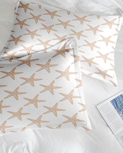 Comforter Set Full Size, Boho Sea Shells 7 Pcs Bedding for Kids and Adults, Nautical Beach Summer Bed Sheet Sets with Fitted Sheet 2 Pillowcases & 2 Shams for Bedroom Bed Decor