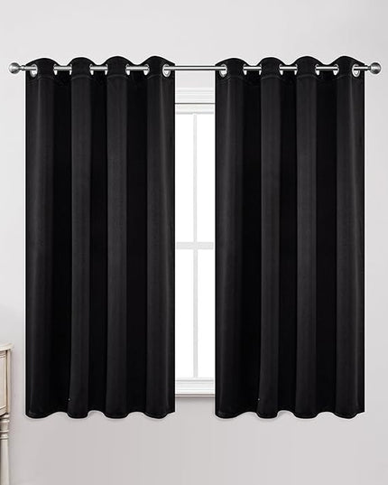 Joydeco Blackout Curtains 54 Inch Length 2 Panels Set, Thermal Insulated Long Curtains& Drapes 2 Burg, Room Darkening Grommet Drapes for Living Room Bedroom Window (W52 x L54 Inch, Black)