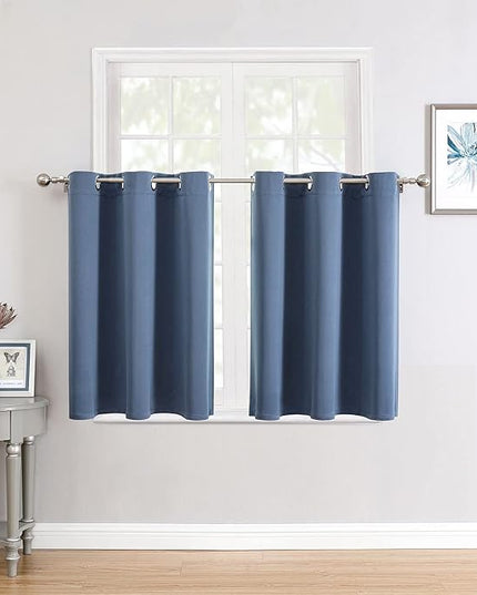 ChrisDowa Small Window Curtains for Kitchen and Bedroom - Grommet Short Thermal Insulated Room Darkening Curtains (2 Panels, Stone Blue, 52 x 36 Inch)