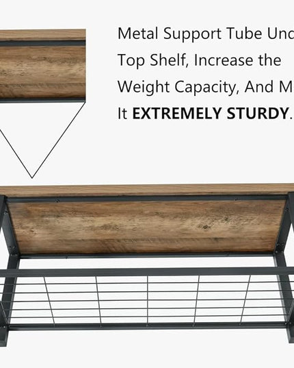 FOLUBAN Entryway Bench, Modern Shoe Storage Bench, Rustic Wood and Metal Entry Bench for Hallway Front Door Entrance, Industrial Indoor Bench for Bedroom Living Room, Oak, 43.3 Inch