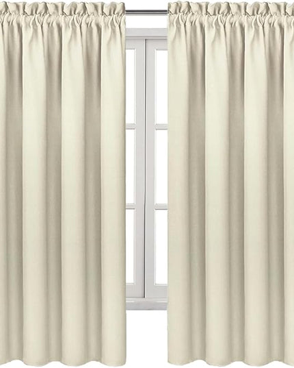 DWCN Blackout Curtains for Bedroom – Rod Pocket Thermal Insulated Noise Reducing Noise Reducing Drapes for Living Room, W 42 x L 63 Inch, 2 Panels, Light Beige
