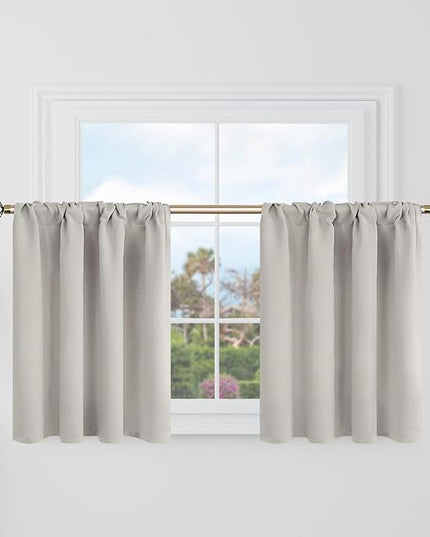 BGment Short Blackout Curtains 30 Inch Length for Small Windows - 34 x 30 inch Curtains Rod Pocket and Back Tab Thermal Insulated Room Darkening Curtains for Kitchen/Cafe Room, 2 Panels, Natural Camel