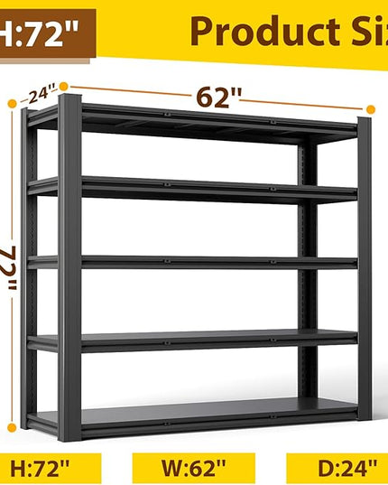 Metal Storage Shelves Unit,5-Tier Adjustable Heavy Duty Garage Shelving,3500LBS Garage Storage Industrial Shelves,Storage Racks,Steel Shelf Suitable for Shop,Warehouse,Basement