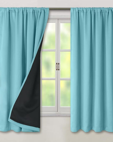 BGment 100% Blackout Curtains for Bedroom 63 Inch Length, Full Room Darkening Curtains for Living Room Rod Pocket with Thermal Insulated Liner, Each Window Curtains 2 Panels, 52 x 63 Inch, Aqua