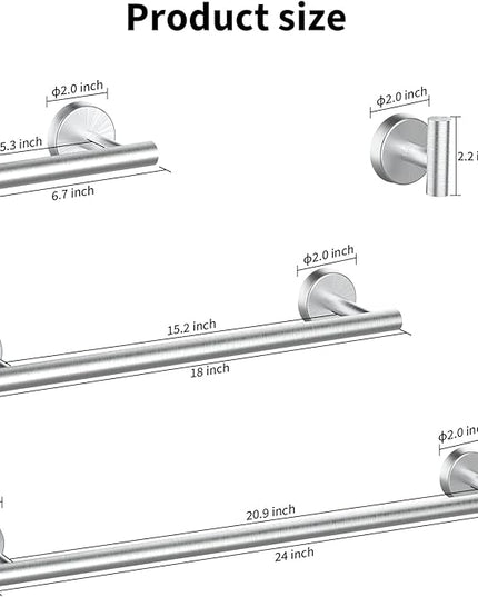 Newfun 10Pcs Brushed Nickel Bathroom Hardware Set - Includes 24&18inch Towel Bar, Robe Hook, Toilet Paper Holder, 2 Pack 5 Piece Bathroom Accessories Set Stainless Steel Wall Mounted