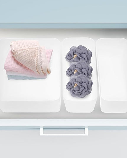 Drawer Divider Tray Organizer Bin Plastic Desktop Storage Holder with Built-In Compartments for Makeup and Kitchen Drawer Organization,
