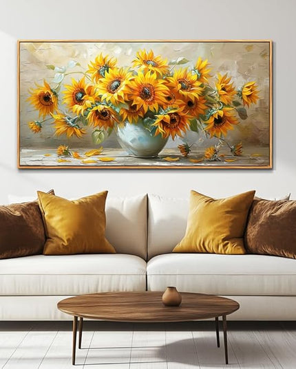PHAOHUAXM Large Canvas Wall Decor For Living Room Dining Room Mural Vintage Print Yellow Flower Paintings Wood Framed Artwork For Farmhouse Kitchen Bedroom Corridor Home Decor Aesthetics 30x60 In