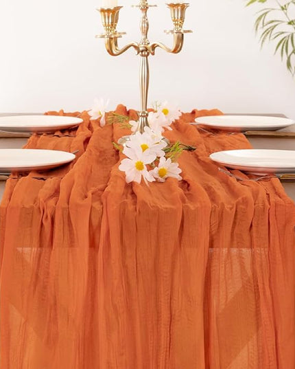 Socomi 3pcs Orange Cheesecloth Table Runner Christmas Boho Rustic Gauze 120 inch 10FT Cheese Cloth Runner for Wedding Party Baby Shower Birthday Home Decor Holiday Decorations