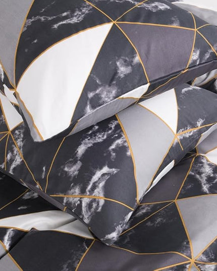 CLOTHKNOW Black White Marble Full Size Comforter Sets 3Pcs Triangle Bedding Comforter Sets Geometric Comforter Black Comforter with 2 x Pillow Cases