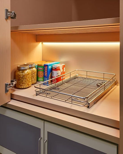 Pull Out Cabinet Organizer (20" W x 21" D), Put Out Shelves for Kitchen Cabinets, Roll Out Drawers Heavy-Duty Metal Sliding Shelf, Bottom Mount