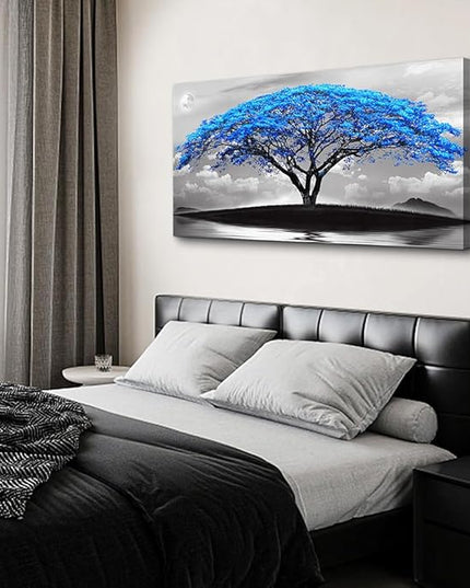 Wapluam Black And White Pictures Large Canvas Prints Wall Art For Living Room Bedroom Wall Decor Blue Tree Landscape Painting To Hang Modern Home Decorations For Office Stretched And Framed Works